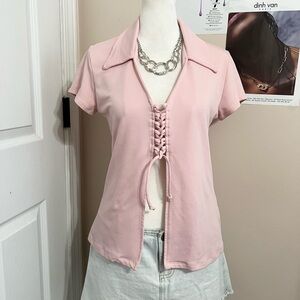 Pink Lace-Up Front Top